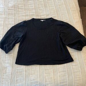 Chico’s 3 (XL) Black Linen Balloon Sleeve Blouse